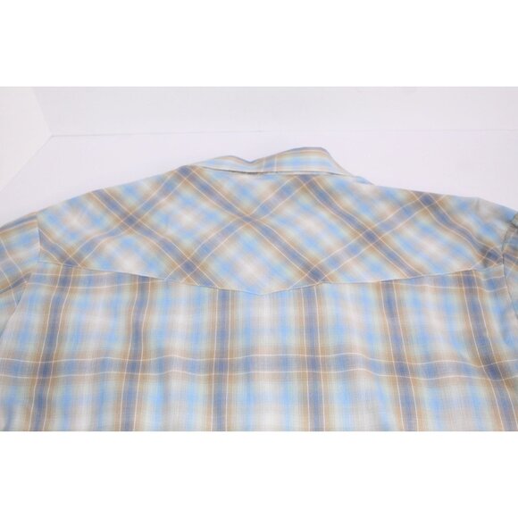 Roper Men's Cowboy Shirt L Blue Tan Plaid Western Pearl Snap Casual Fit Relaxed - Picture 11 of 15